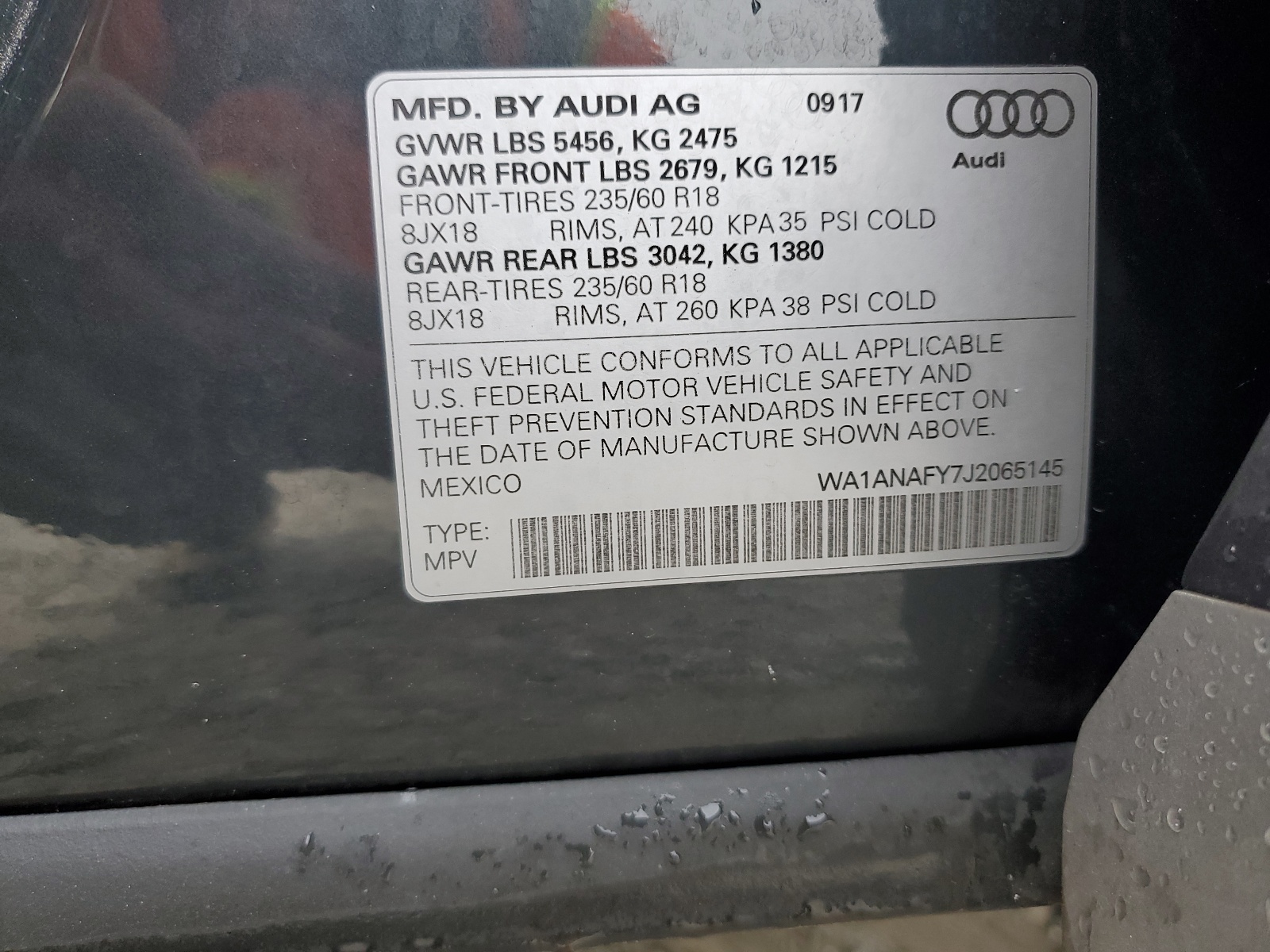 WA1ANAFY7J2065145 2018 Audi Q5 Premium