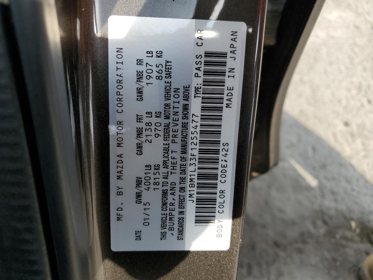 2015 Mazda 3 Touring VIN: JM1BM1L33F1255477 Lot: 64222914