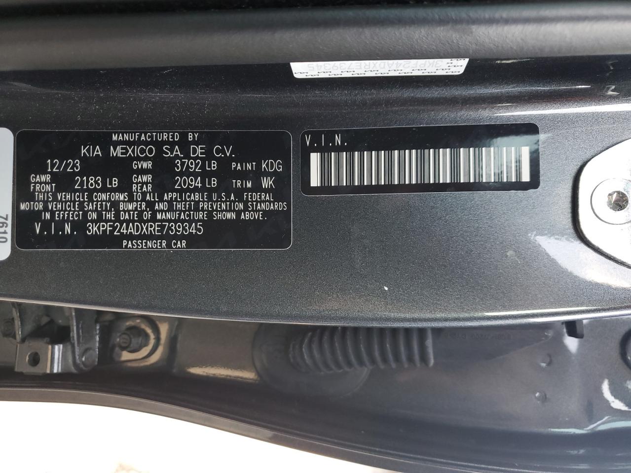 3KPF24ADXRE739345 2024 Kia Forte Lx