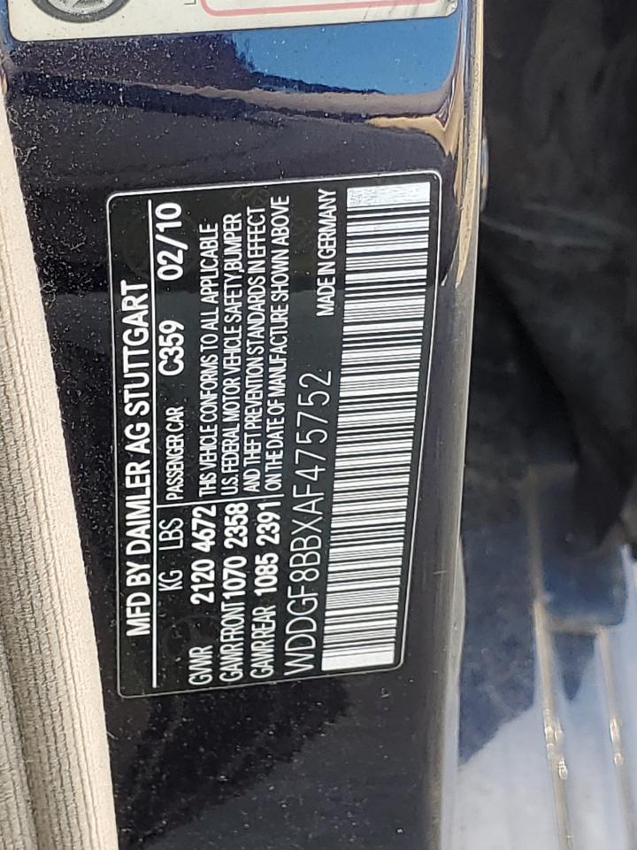 2010 Mercedes-Benz C 300 4Matic VIN: WDDGF8BBXAF475752 Lot: 63824134