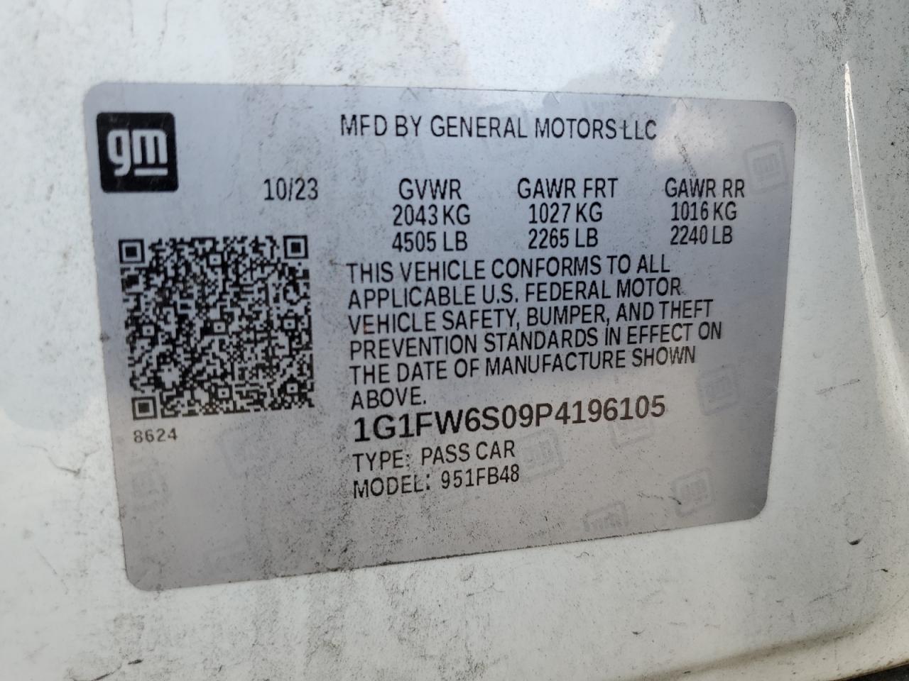 2023 Chevrolet Bolt Ev 1Lt VIN: 1G1FW6S09P4196105 Lot: 64526384