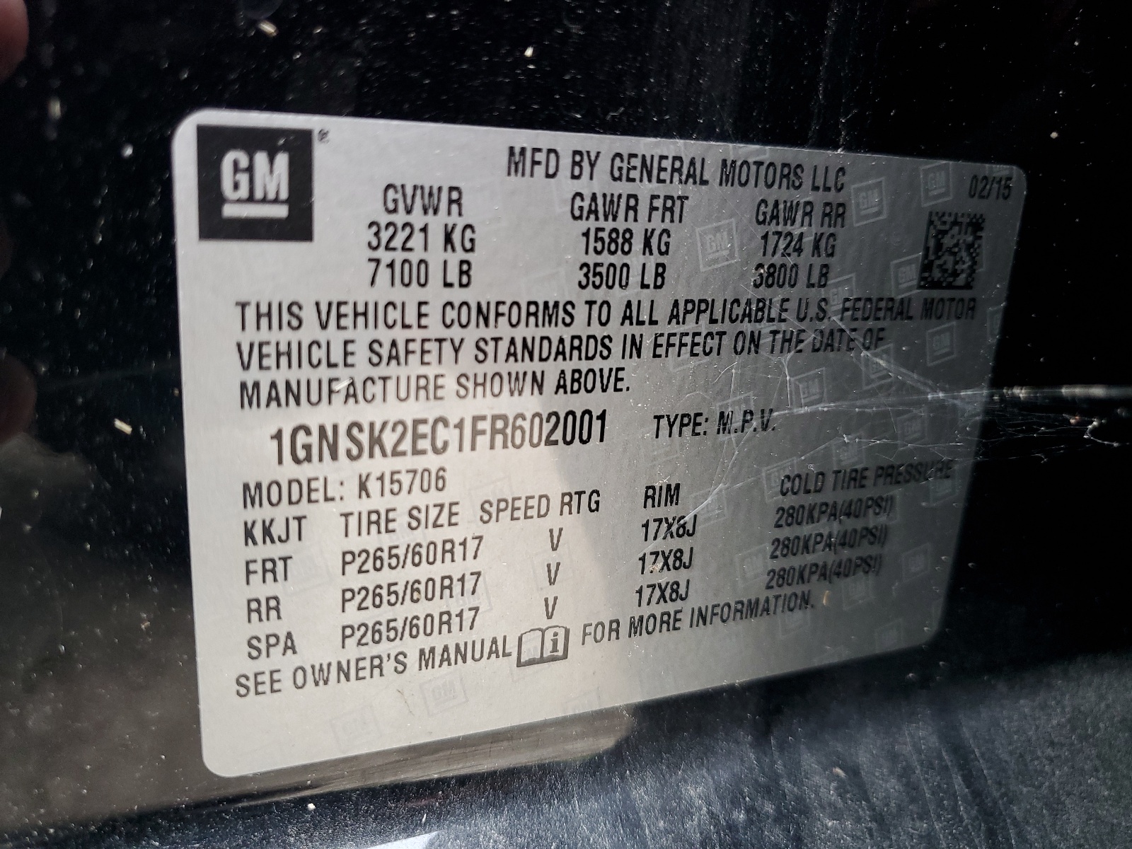 1GNSK2EC1FR602001 2015 Chevrolet Tahoe Police