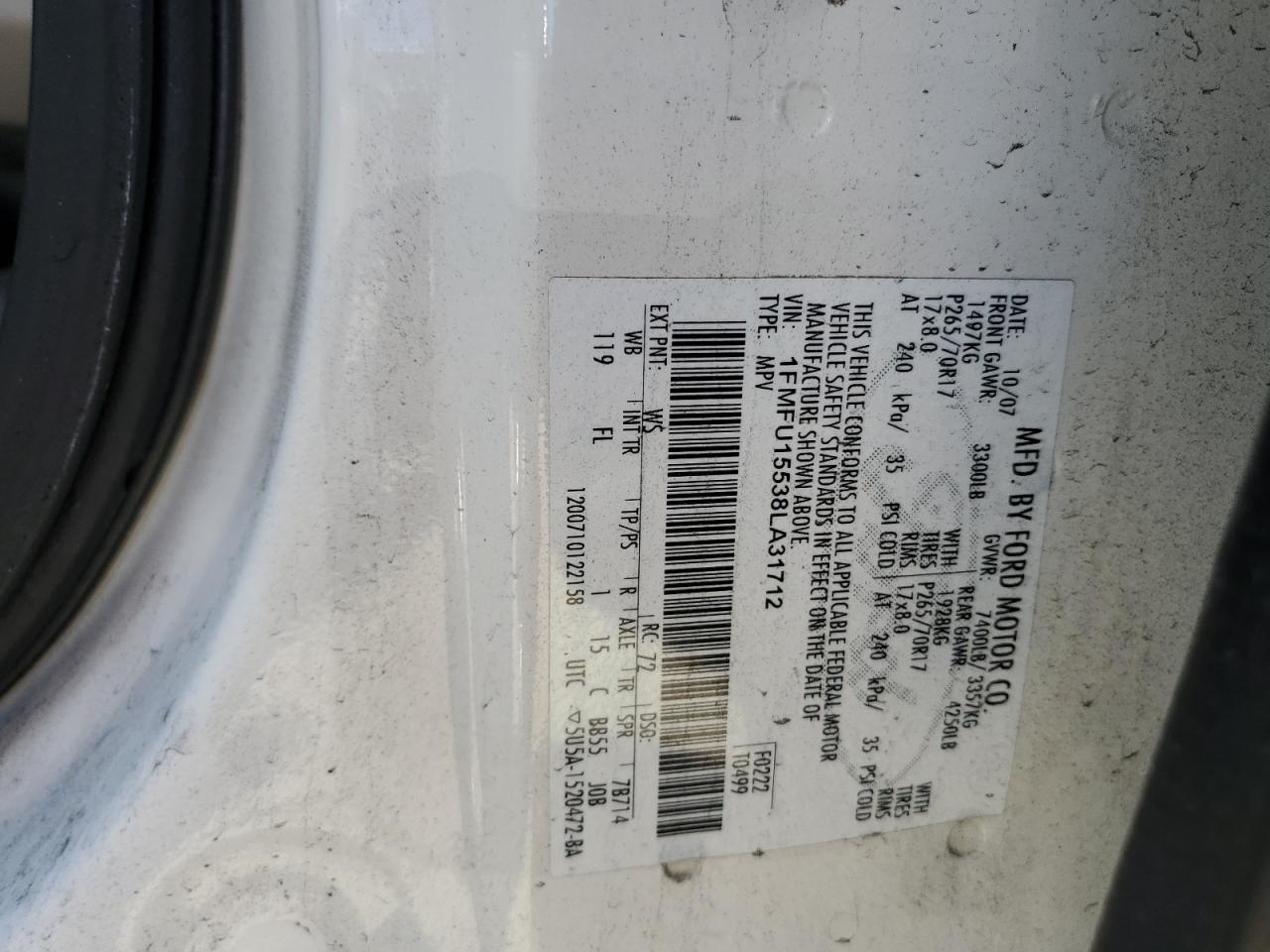 2008 Ford Expedition Xlt VIN: 1FMFU15538LA31712 Lot: 64420814