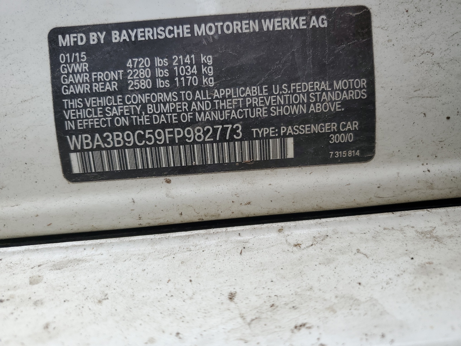 WBA3B9C59FP982773 2015 BMW 335 Xi