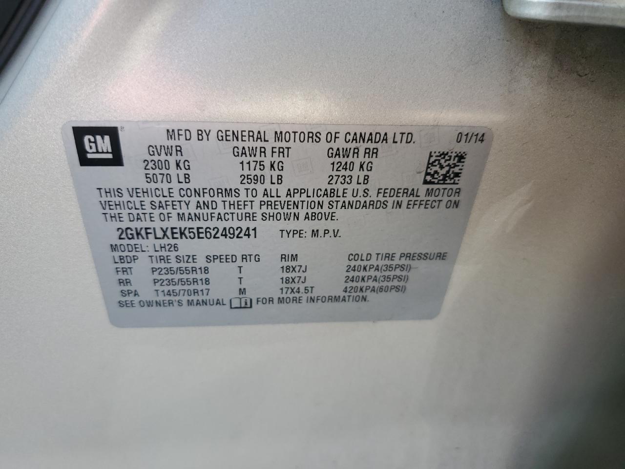 2014 GMC Terrain Slt VIN: 2GKFLXEK5E6249241 Lot: 62508534