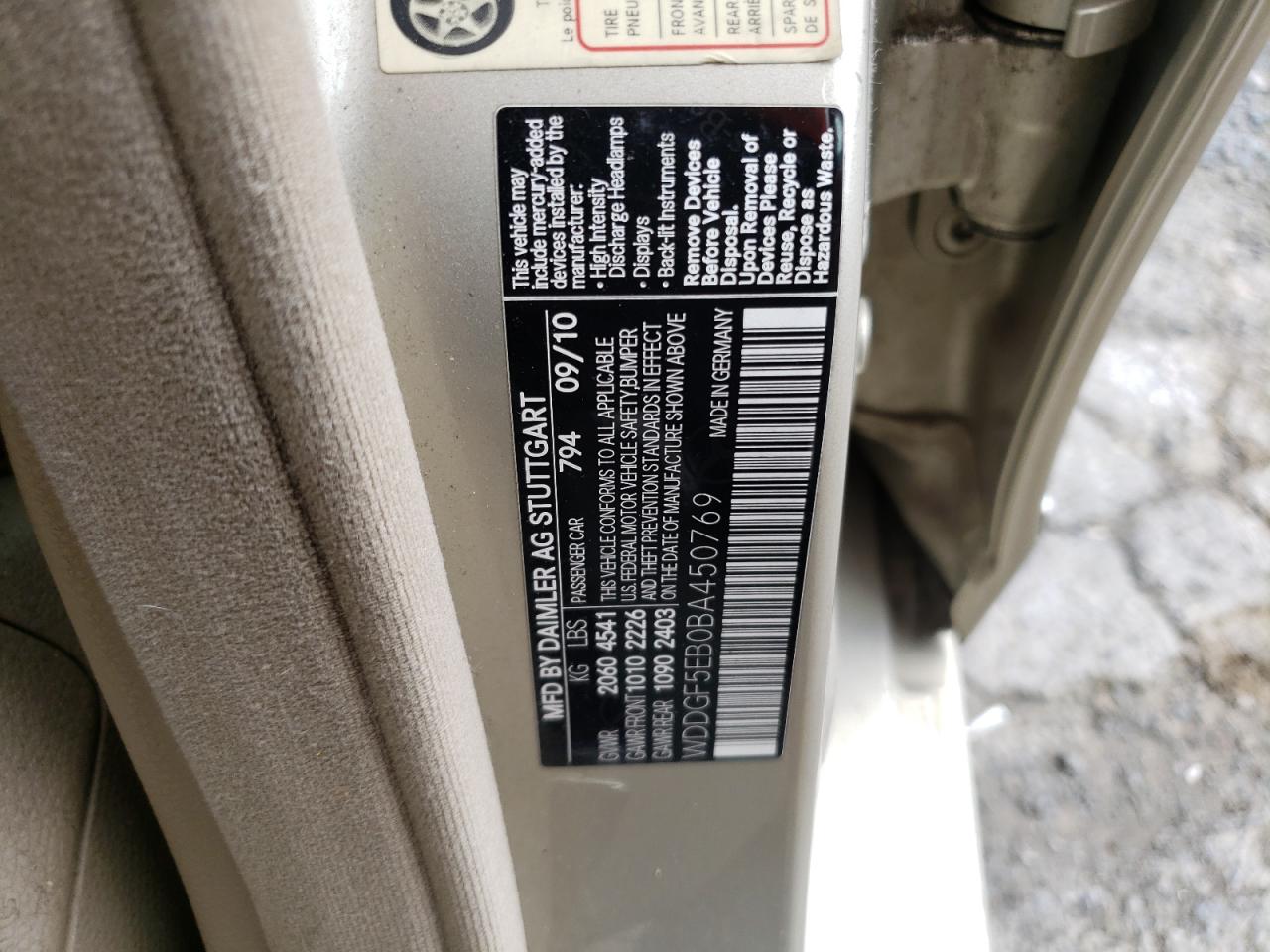 2011 Mercedes-Benz C 300 VIN: WDDGF5EB0BA450769 Lot: 60287054