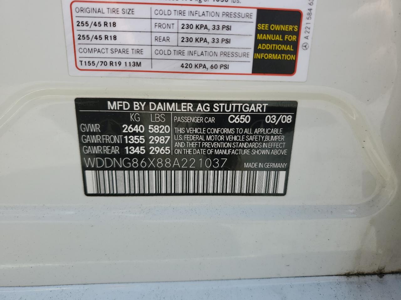 2008 Mercedes-Benz S 550 4Matic VIN: WDDNG86X88A221037 Lot: 62473944