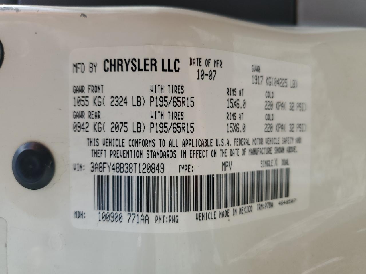 3A8FY48B38T120849 2008 Chrysler Pt Cruiser