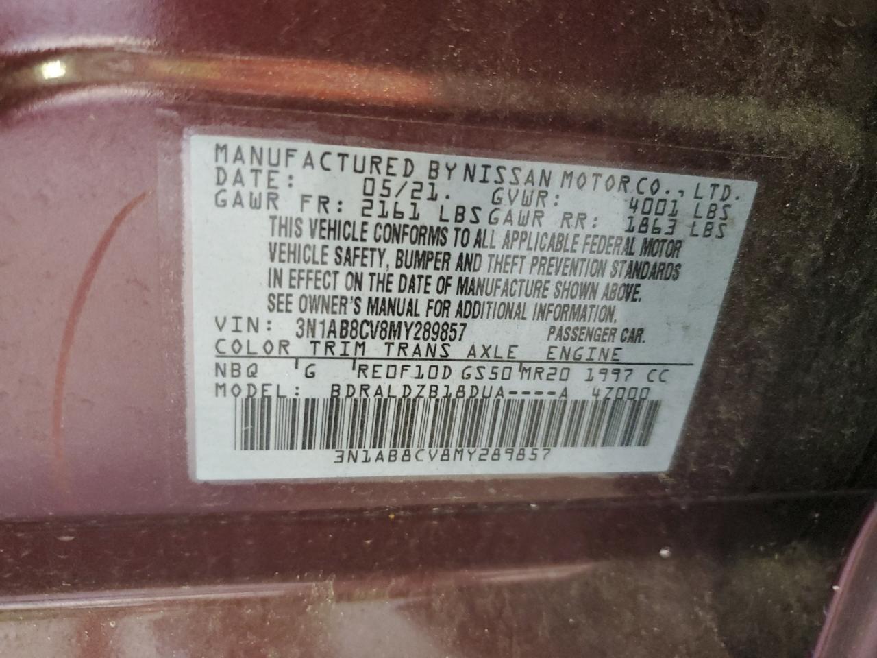 2021 Nissan Sentra Sv VIN: 3N1AB8CV8MY289857 Lot: 62146904