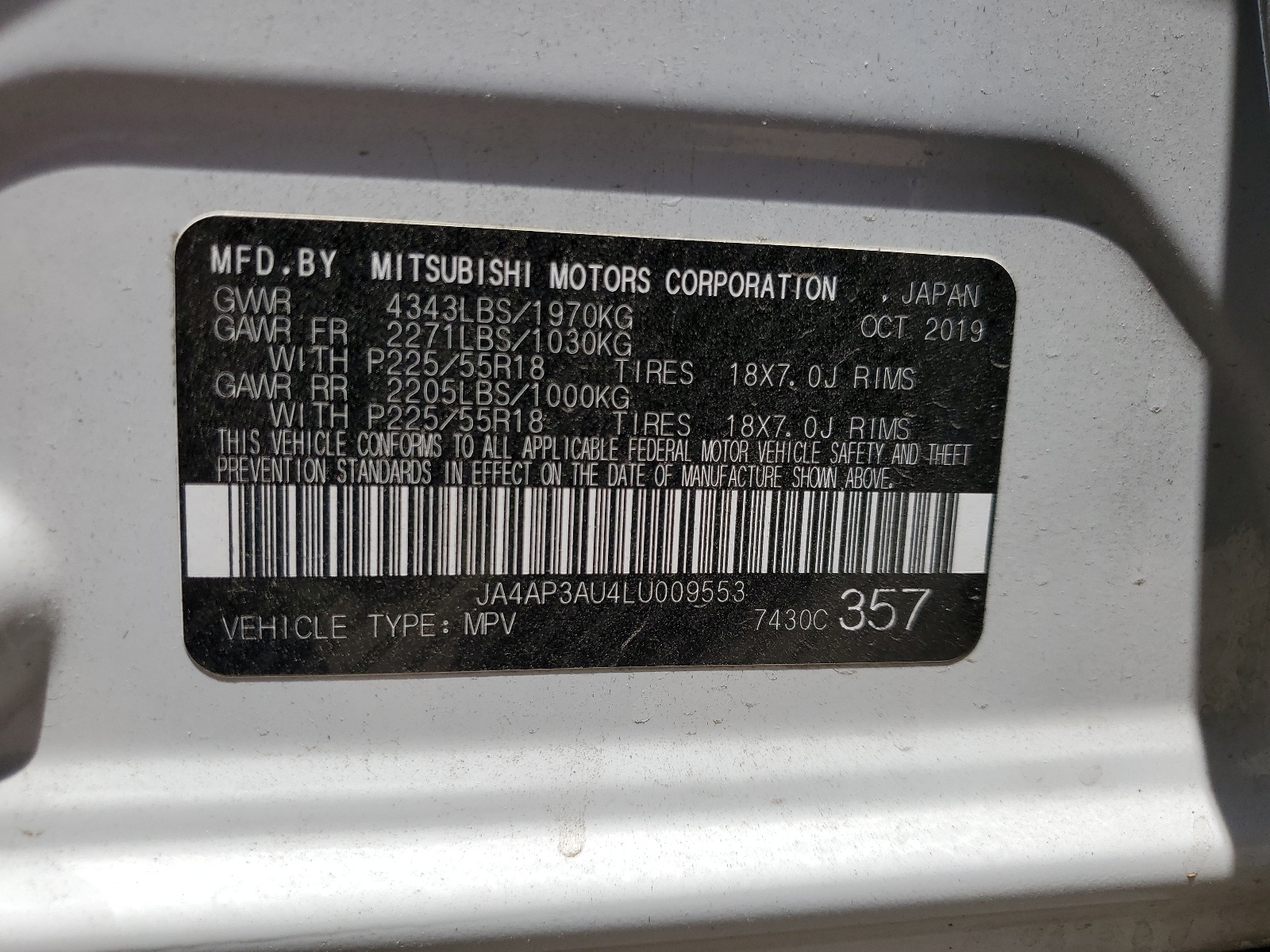 JA4AP3AU4LU009553 2020 Mitsubishi Outlander Sport Es