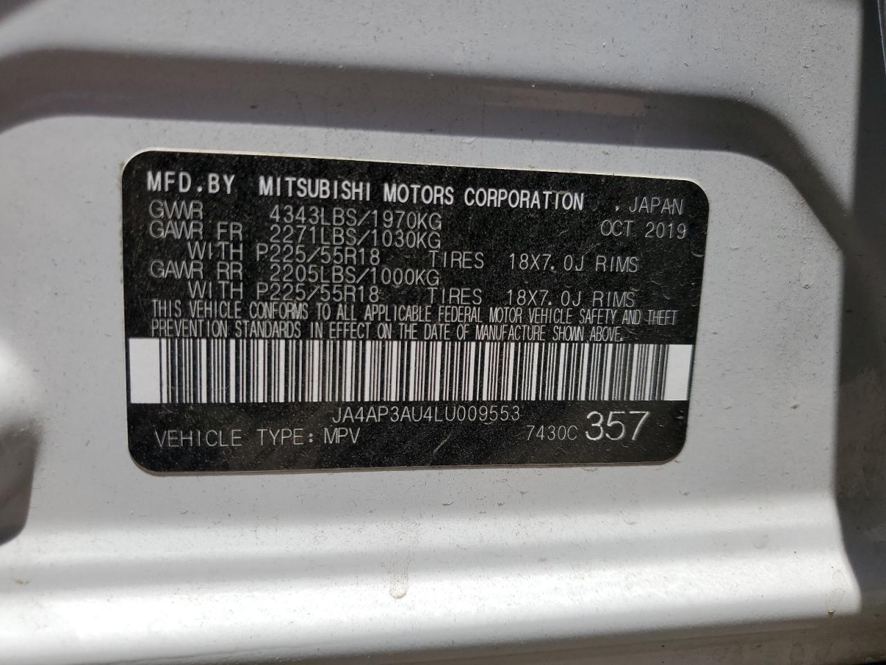 2020 Mitsubishi Outlander Sport Es VIN: JA4AP3AU4LU009553 Lot: 60526174