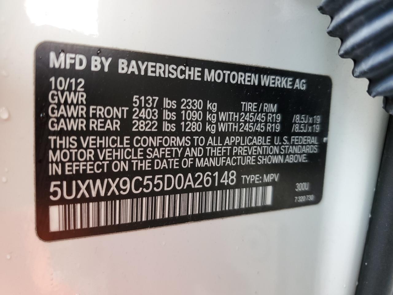 2013 BMW X3 xDrive28I VIN: 5UXWX9C55D0A26148 Lot: 62268194