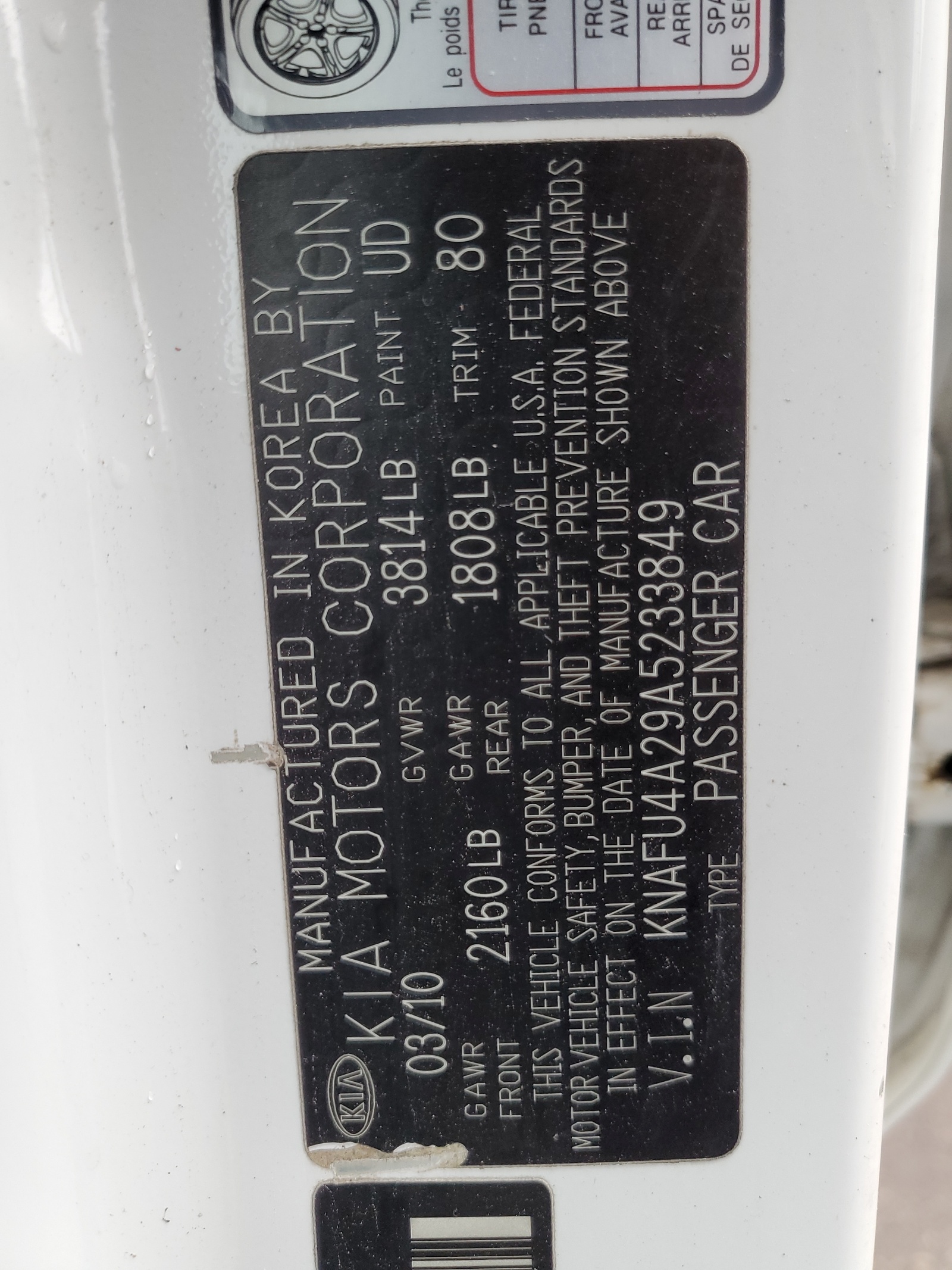 KNAFU4A29A5233849 2010 Kia Forte Ex