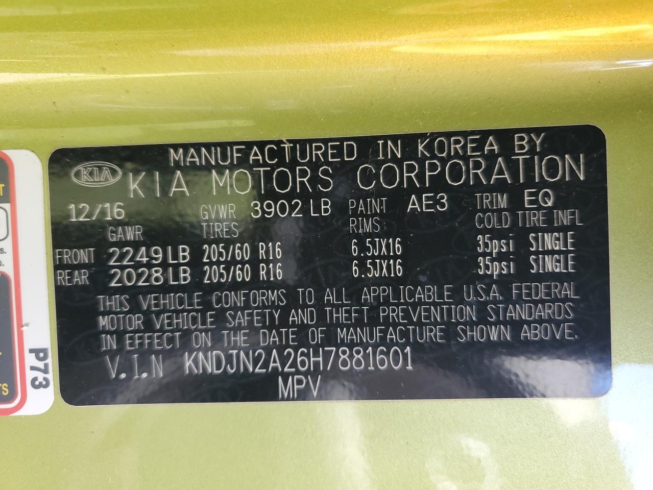 2017 Kia Soul VIN: KNDJN2A26H7881601 Lot: 63255204