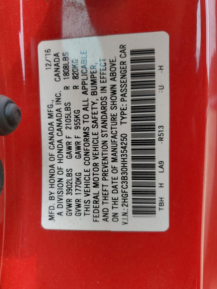 2HGFC3B30HH354250 2017 Honda Civic Ex