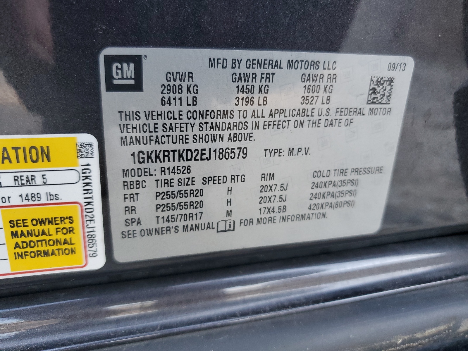 1GKKRTKD2EJ186579 2014 GMC Acadia Denali