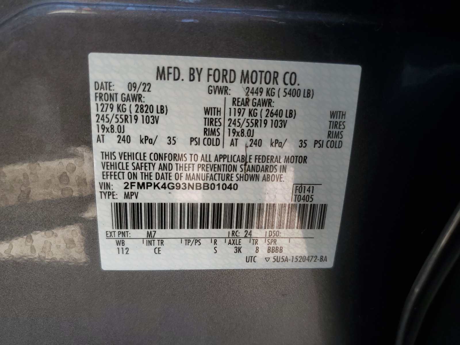 2FMPK4G93NBB01040 2022 Ford Edge Se