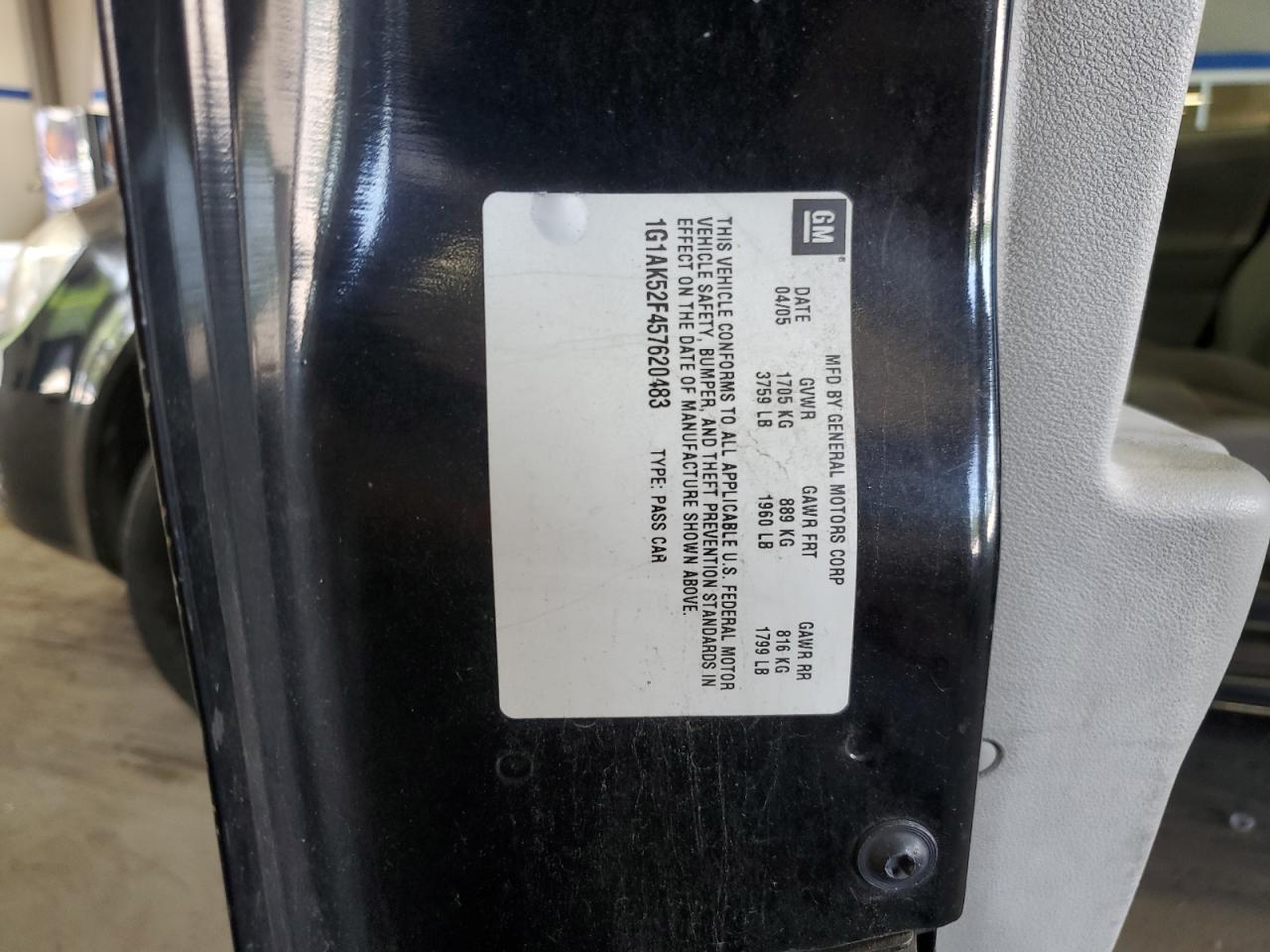 2005 Chevrolet Cobalt VIN: 1G1AK52F457620483 Lot: 63615234