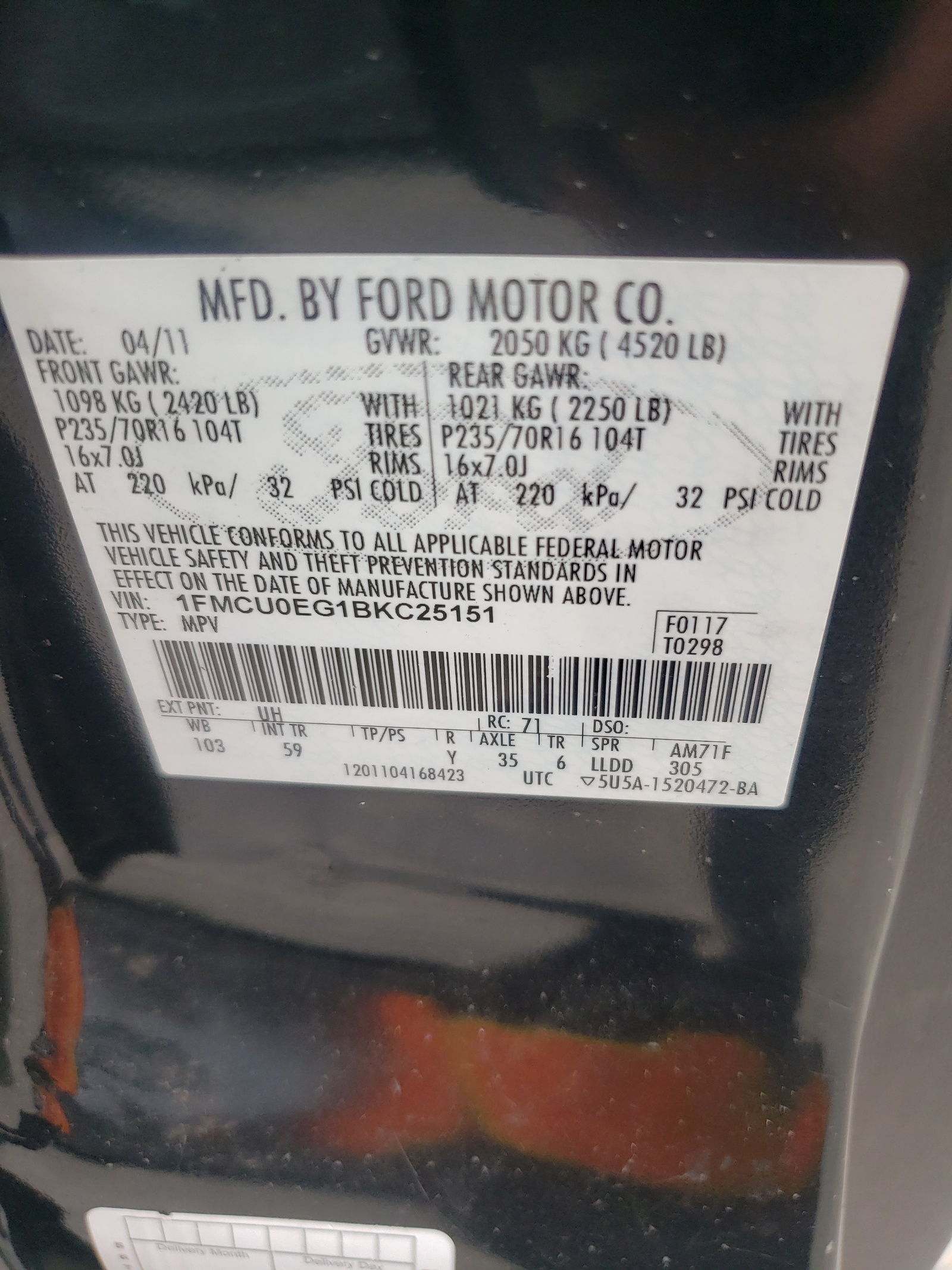 1FMCU0EG1BKC25151 2011 Ford Escape Limited