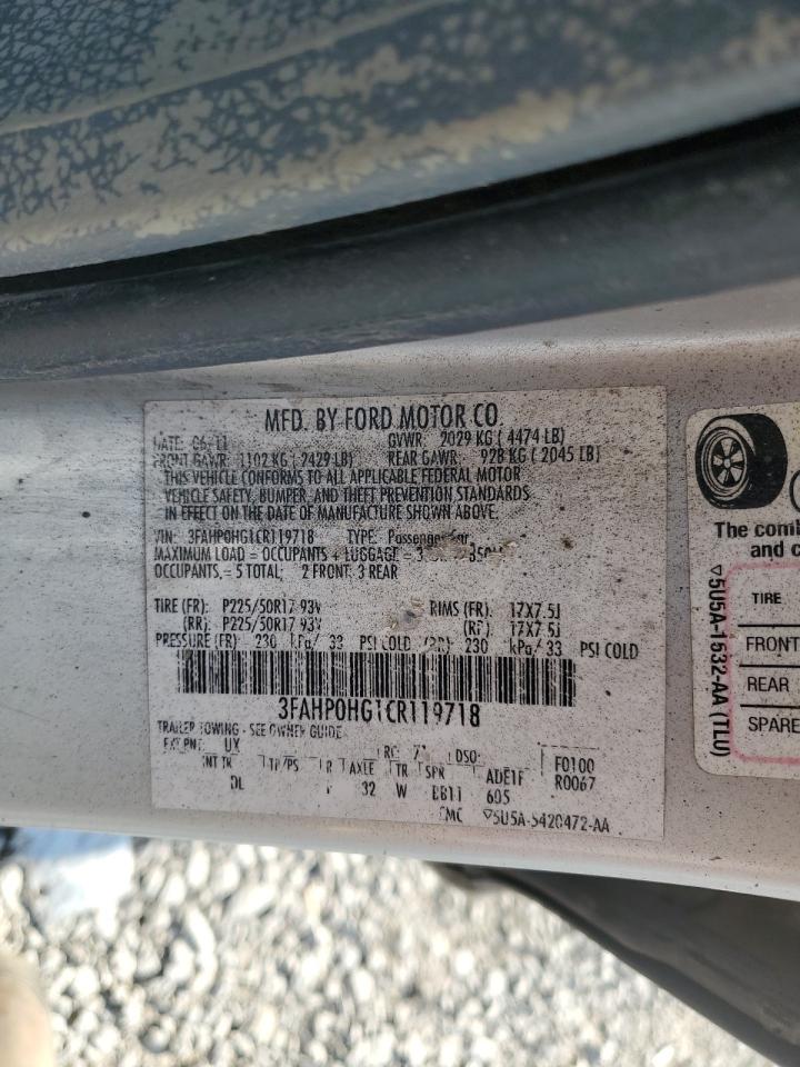 2012 Ford Fusion Se VIN: 3FAHP0HG1CR119718 Lot: 62980554