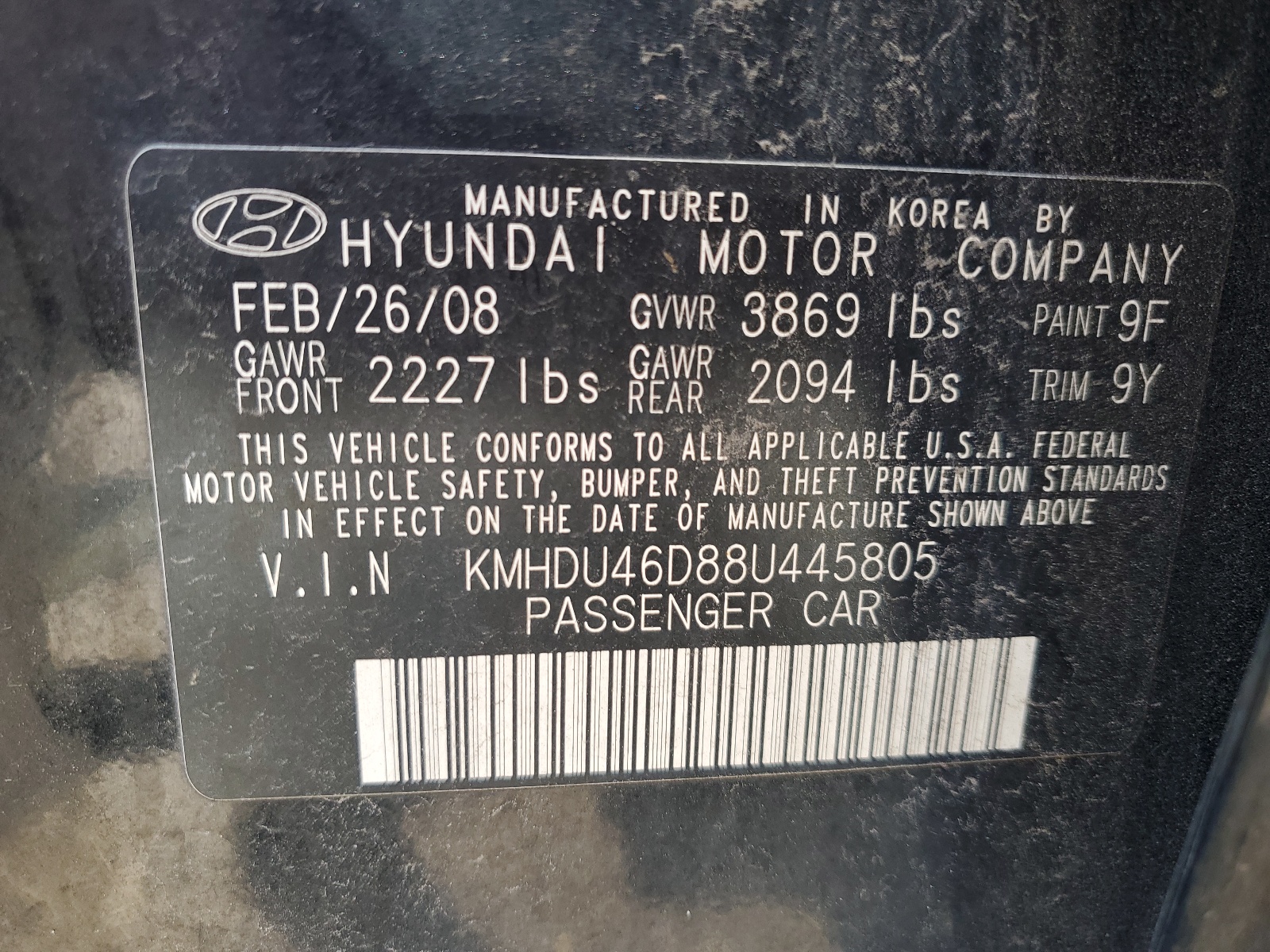 KMHDU46D88U445805 2008 Hyundai Elantra Gls