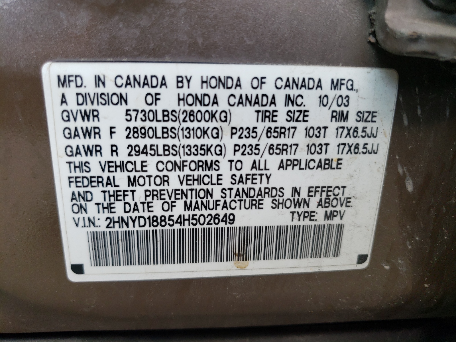 2HNYD18854H502649 2004 Acura Mdx Touring