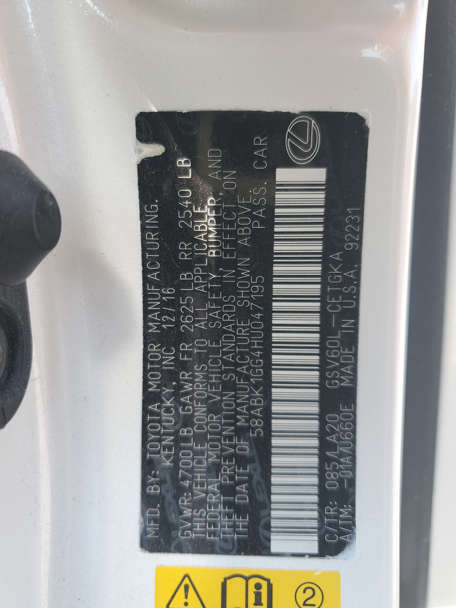 58ABK1GG4HU047195 2017 Lexus Es 350