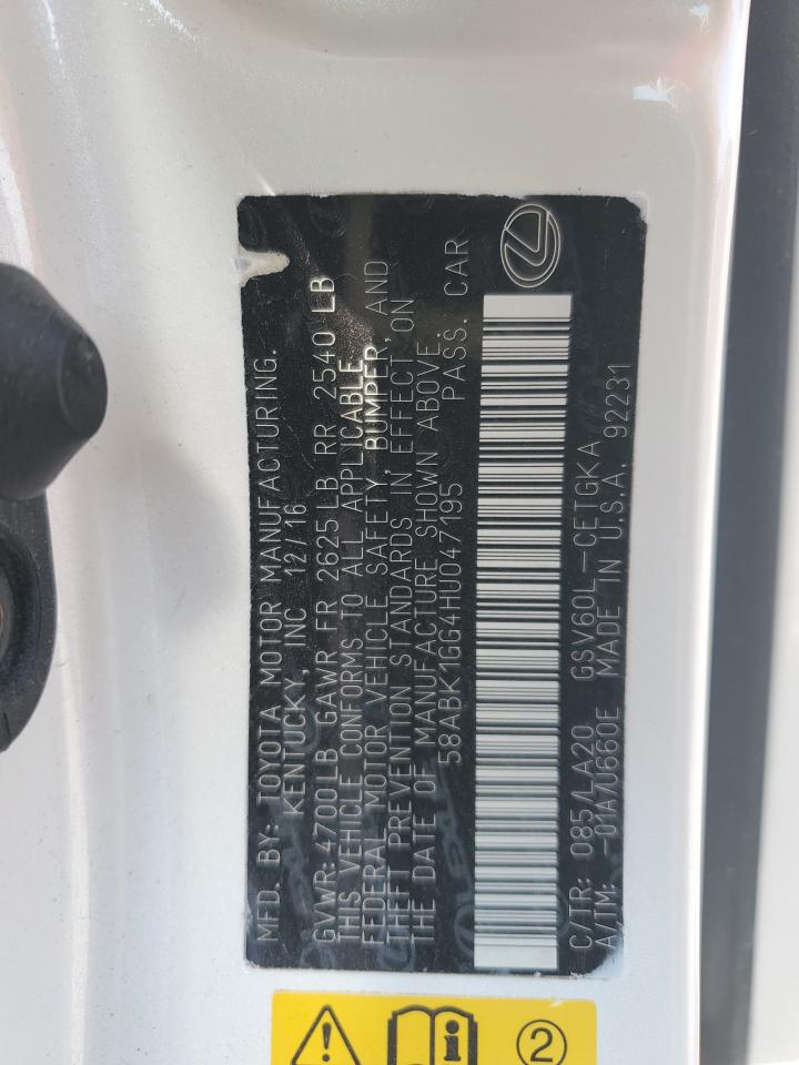 2017 Lexus Es 350 VIN: 58ABK1GG4HU047195 Lot: 60053394