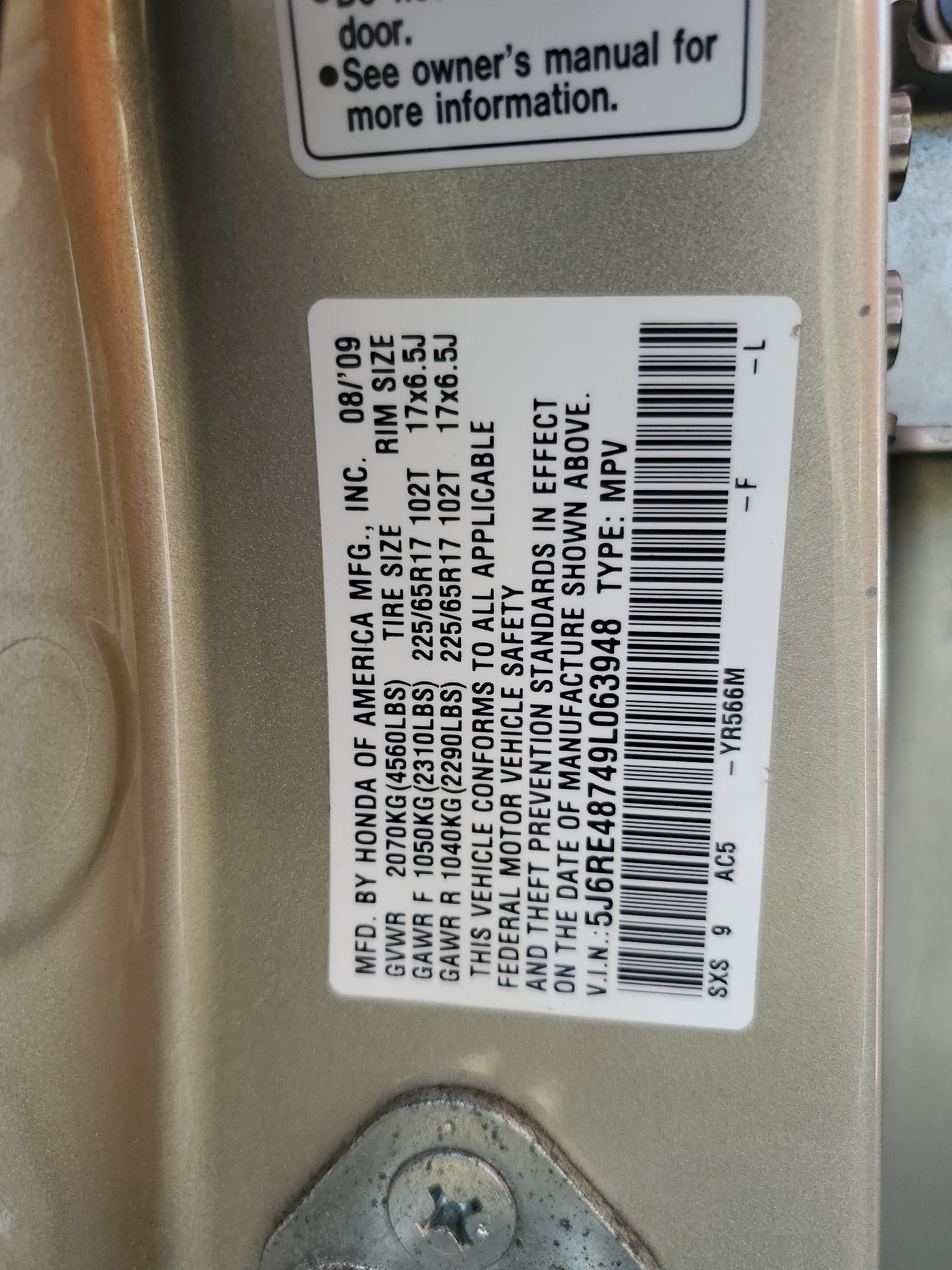 5J6RE48749L063948 2009 Honda Cr-V Exl