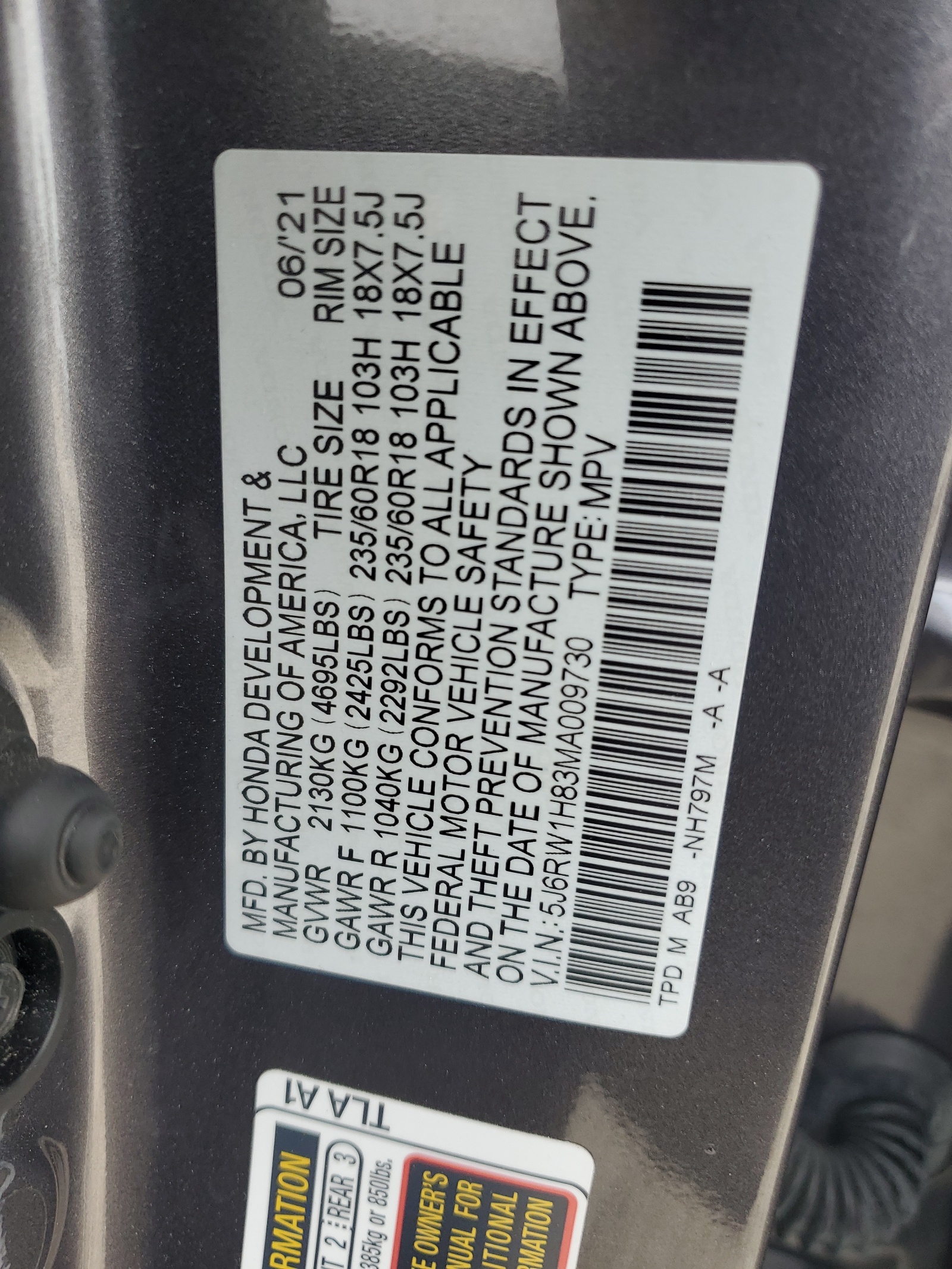 5J6RW1H83MA009730 2021 Honda Cr-V Exl