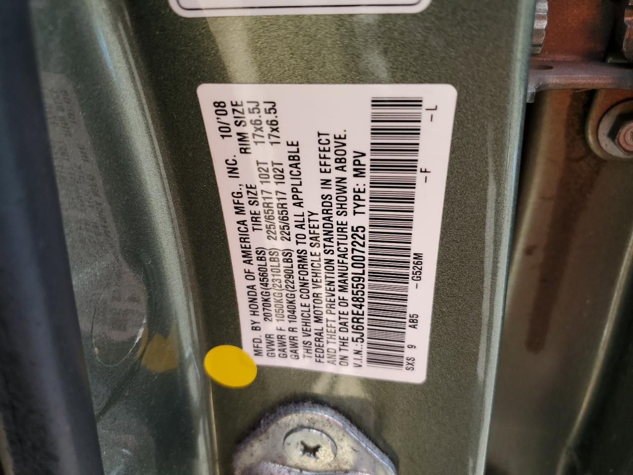 2009 Honda Cr-V Ex VIN: 5J6RE48559L007225 Lot: 62401094