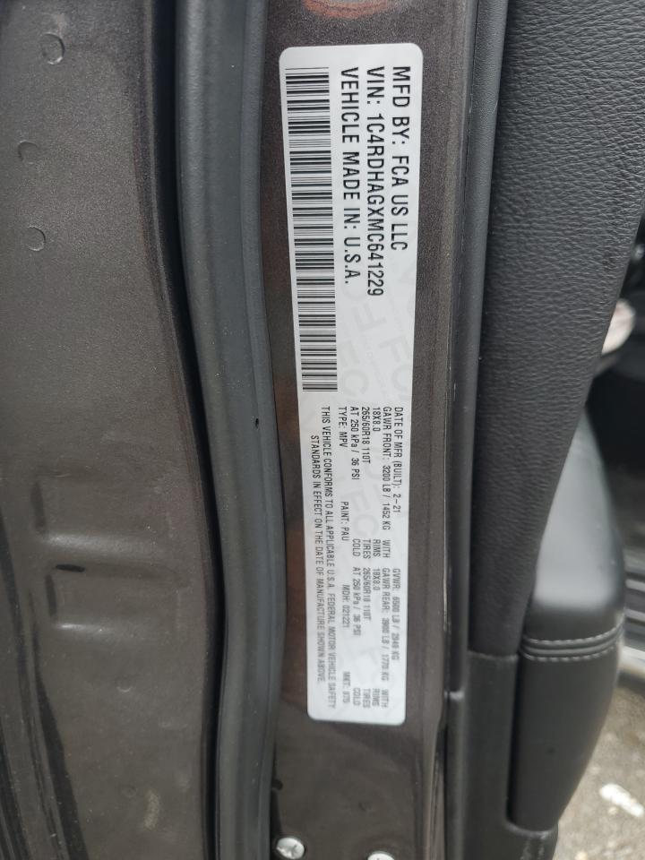 2021 Dodge Durango Sxt VIN: 1C4RDHAGXMC641229 Lot: 65029844