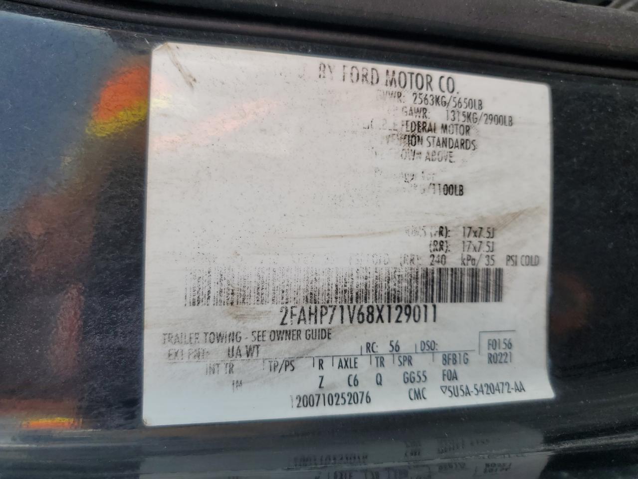 2008 Ford Crown Victoria Police Interceptor VIN: 2FAHP71V68X129011 Lot: 63112384