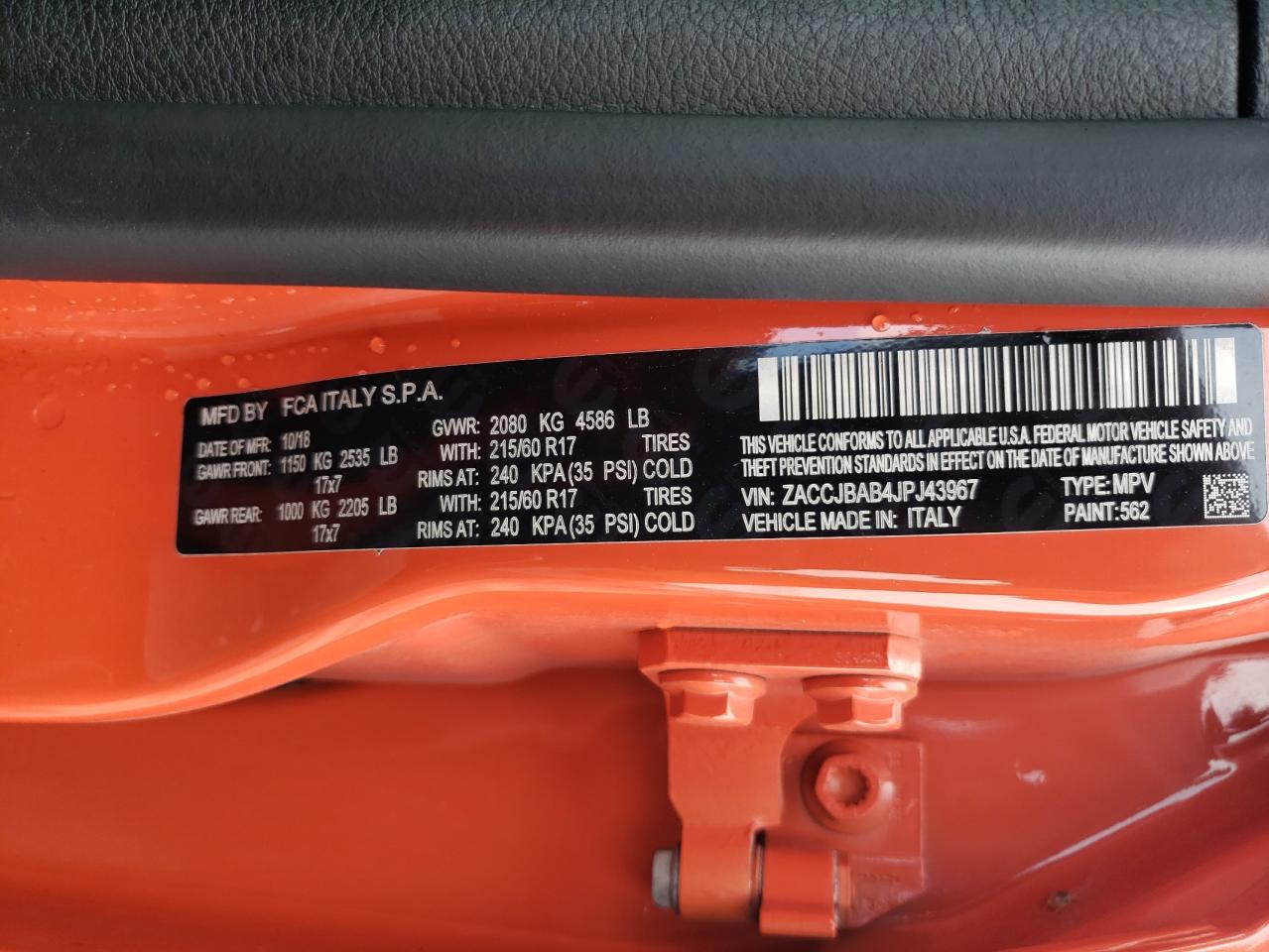 2018 Jeep Renegade Sport VIN: ZACCJBAB4JPJ43967 Lot: 65351094