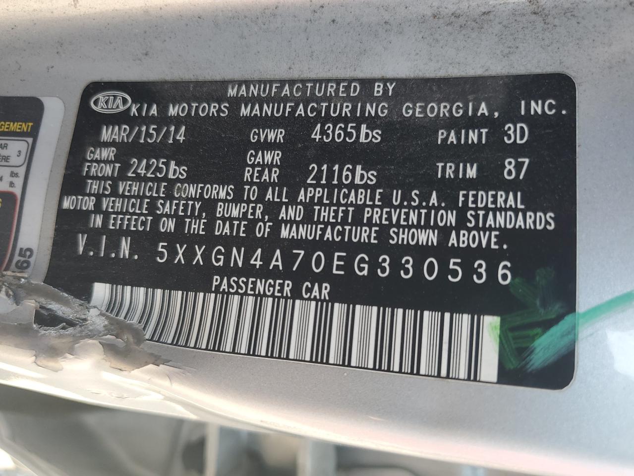 2014 Kia Optima Ex VIN: 5XXGN4A70EG330536 Lot: 62052684