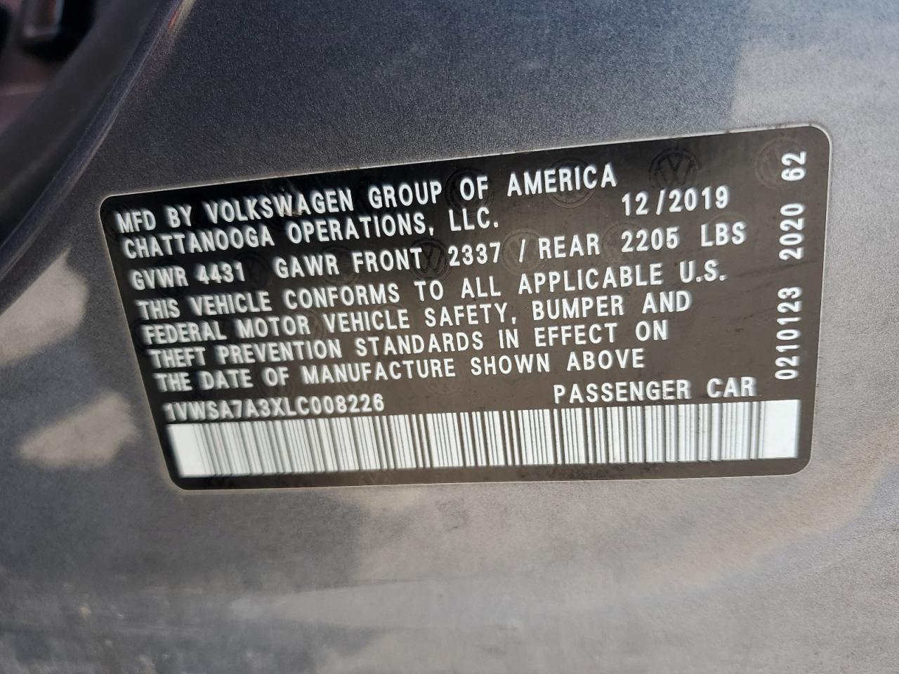 2020 Volkswagen Passat Se VIN: 1VWSA7A3XLC008226 Lot: 63498084