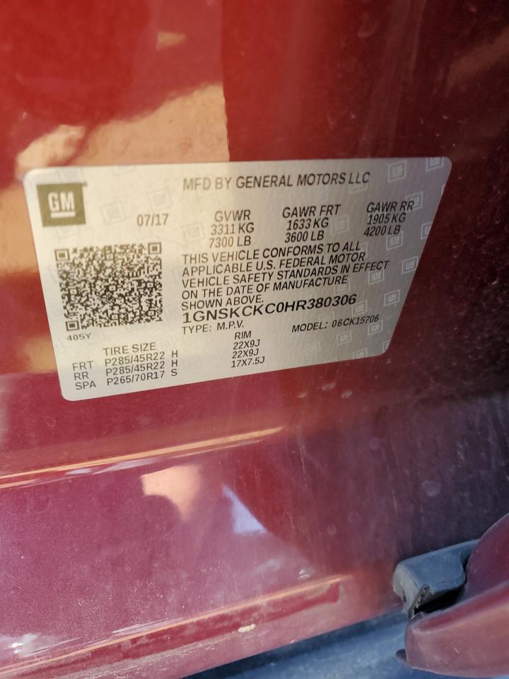 2017 Chevrolet Tahoe K1500 Premier VIN: 1GNSKCKC0HR380306 Lot: 62424124