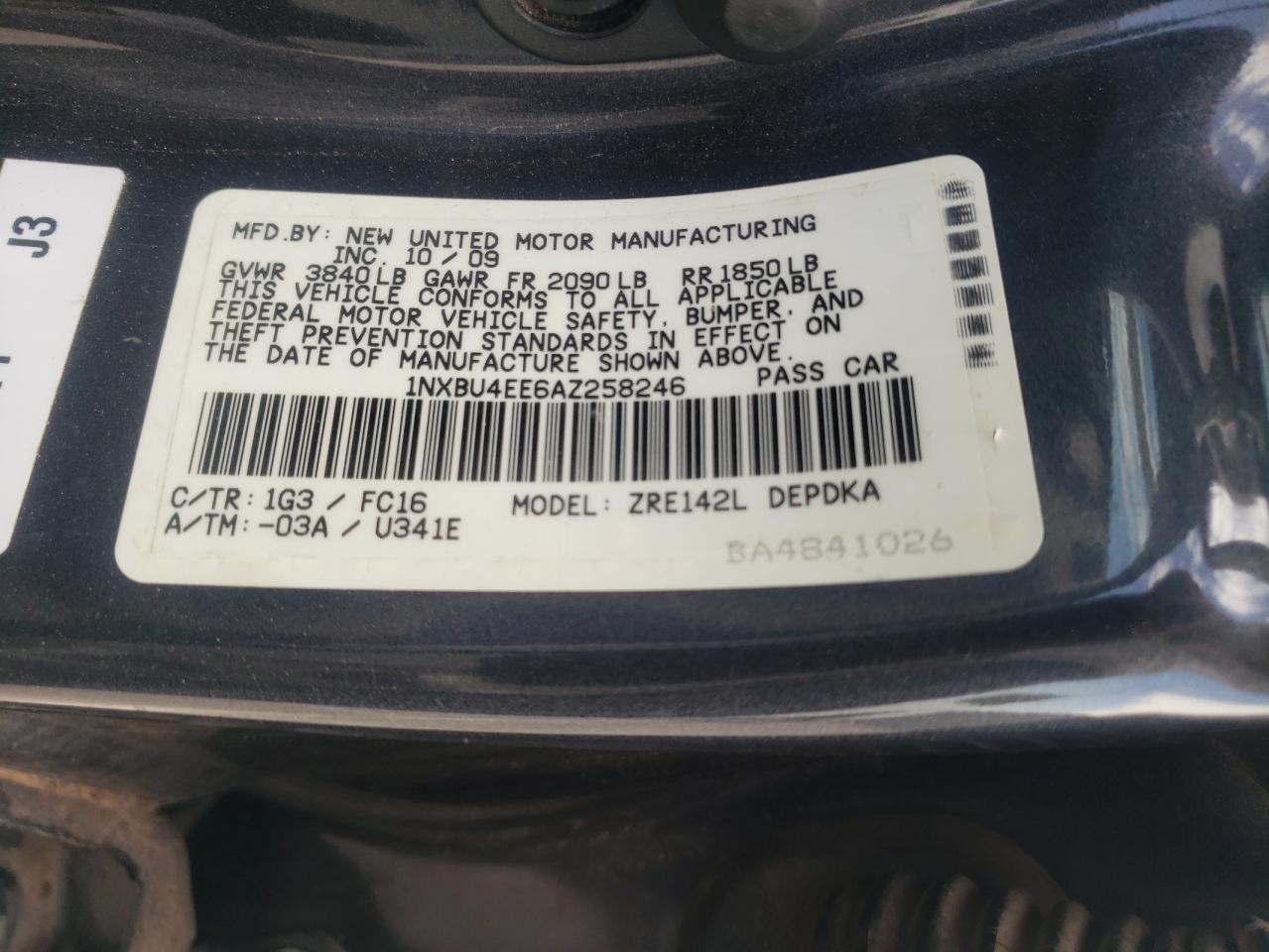 1NXBU4EE6AZ258246 2010 Toyota Corolla Base