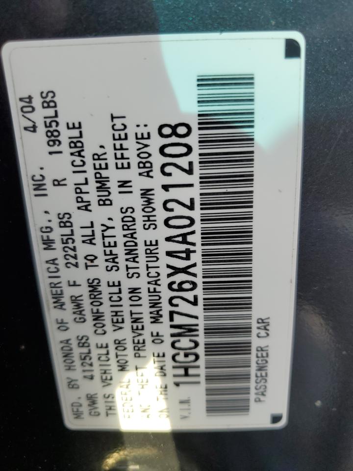 2004 Honda Accord Ex VIN: 1HGCM726X4A021208 Lot: 63217844