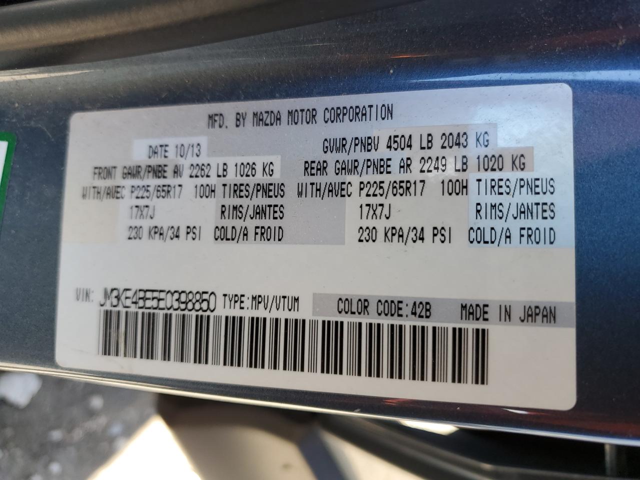 2014 Mazda Cx-5 Sport VIN: JM3KE4BE5E0398850 Lot: 65180614