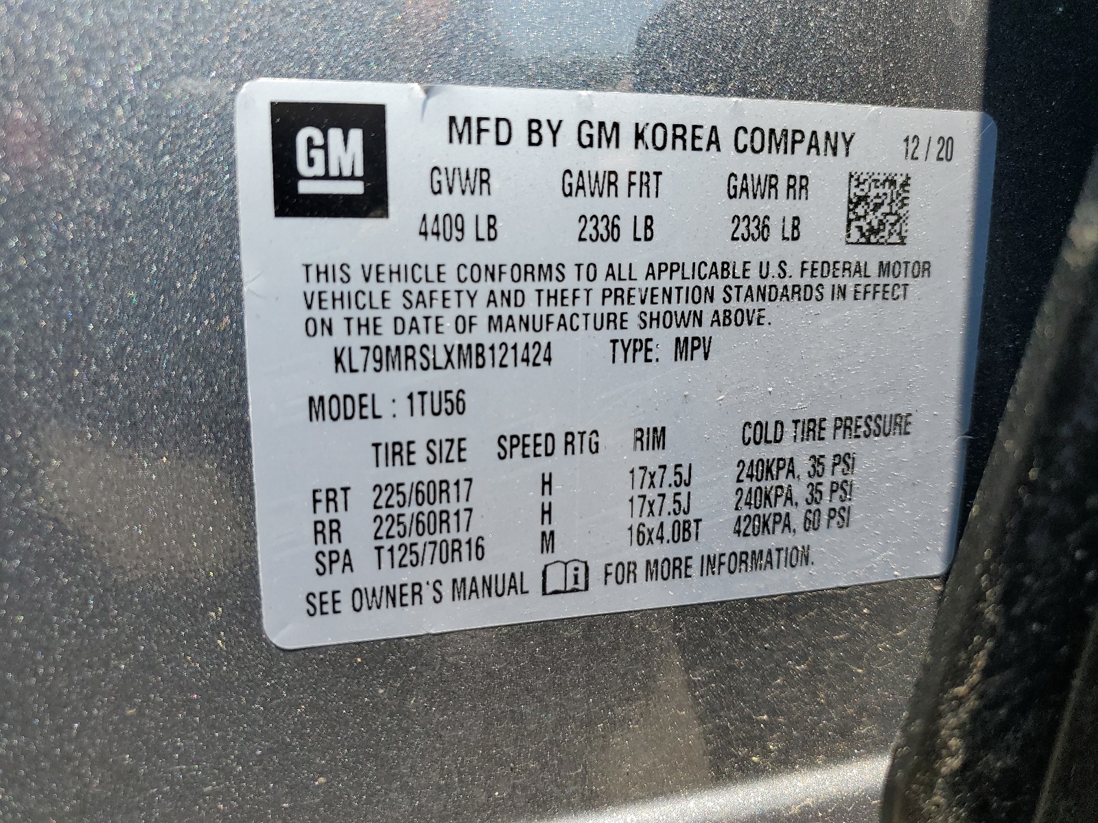 KL79MRSLXMB121424 2021 Chevrolet Trailblazer Lt