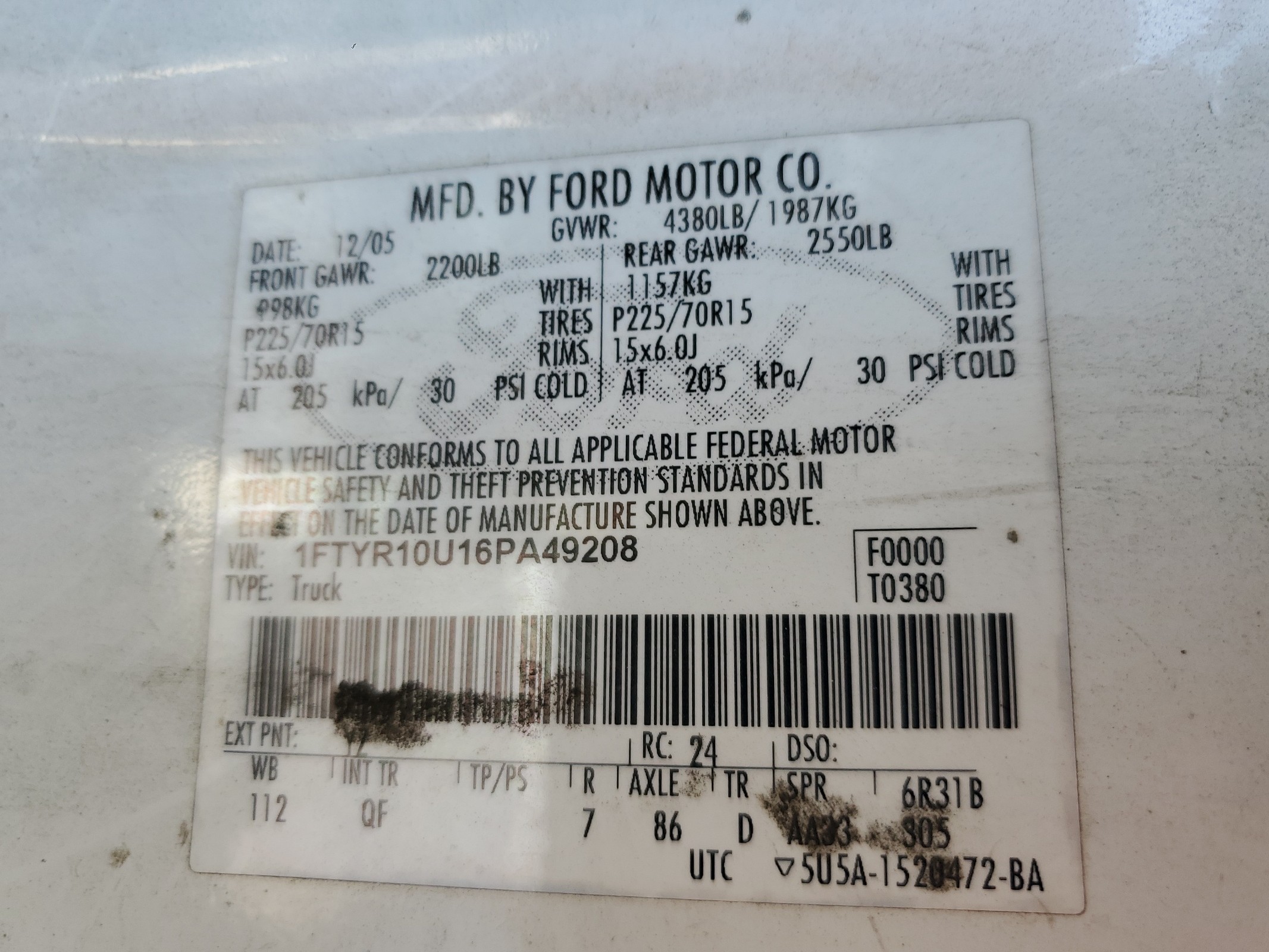 1FTYR10U16PA49208 2006 Ford Ranger