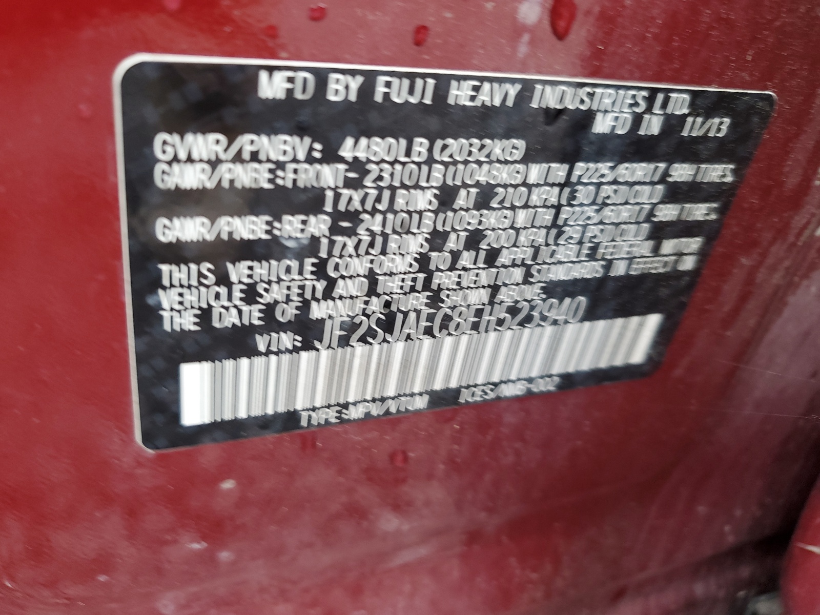 JF2SJAEC8EH523940 2014 Subaru Forester 2.5I Premium