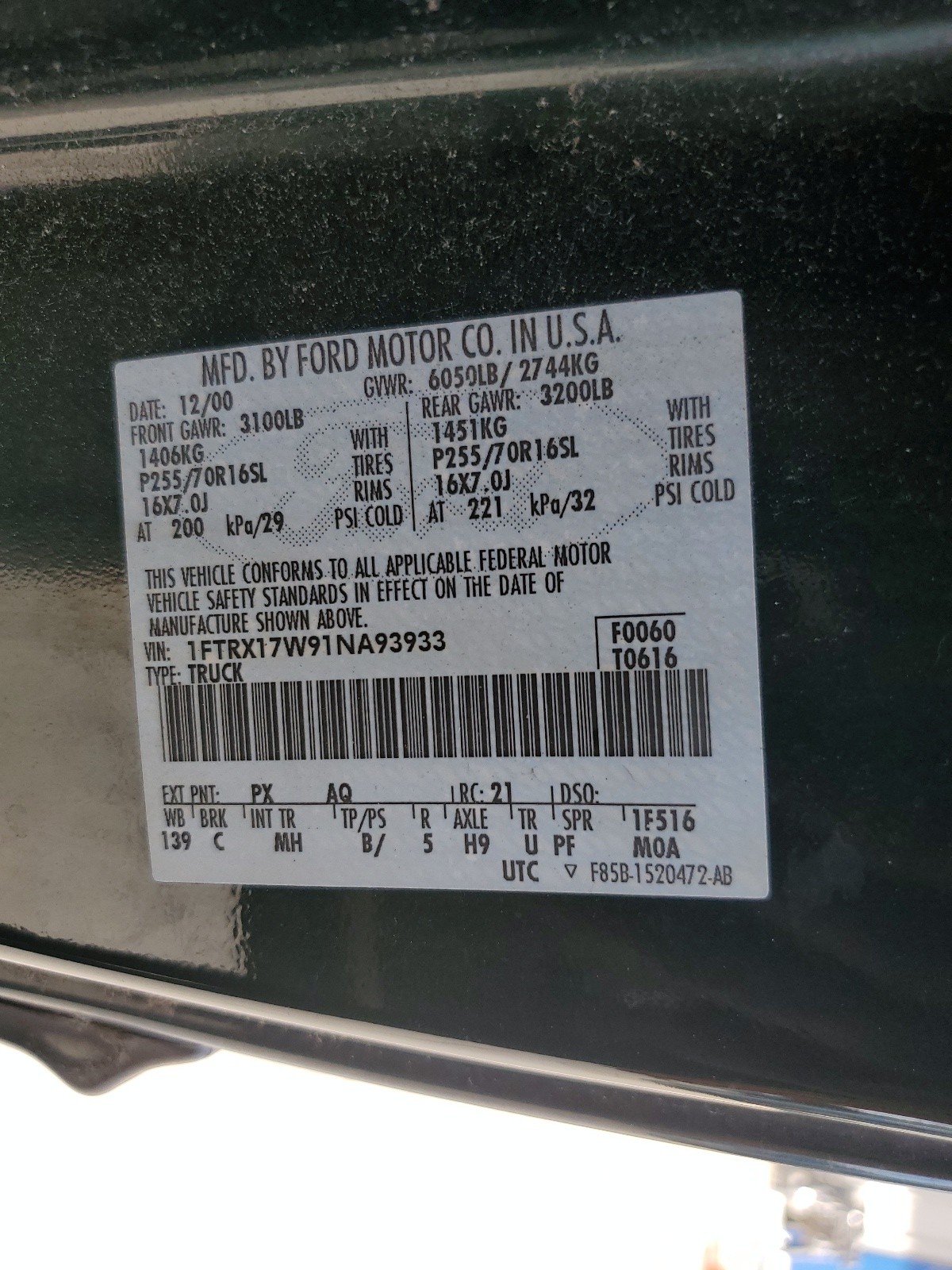 1FTRX17W91NA93933 2001 Ford F150