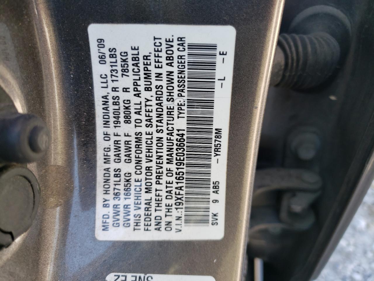 19XFA16519E036641 2009 Honda Civic Lx