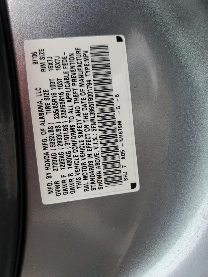 2007 Honda Odyssey Exl VIN: 5FNRL38657B001794 Lot: 63498354