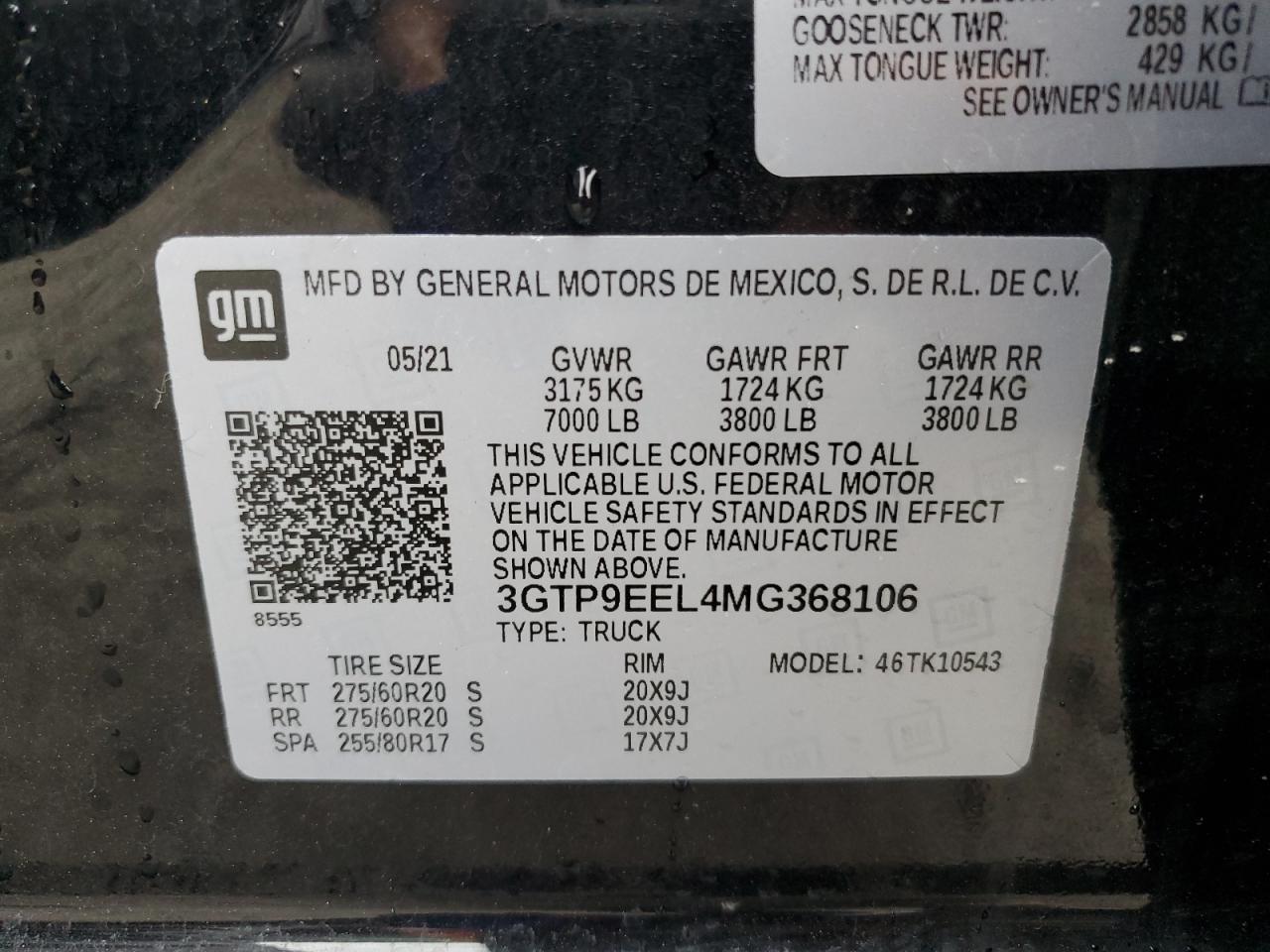 2021 GMC Sierra K1500 At4 VIN: 3GTP9EEL4MG368106 Lot: 64406554