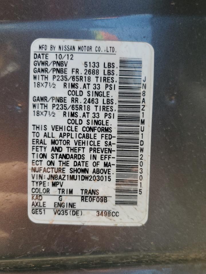 2013 Nissan Murano S VIN: JN8AZ1MU1DW203015 Lot: 60839384