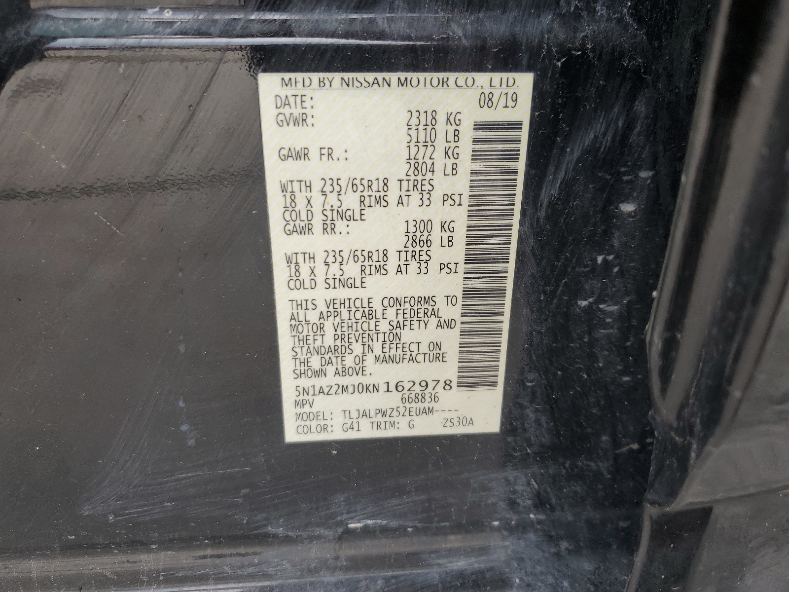 5N1AZ2MJ0KN162978 2019 Nissan Murano S