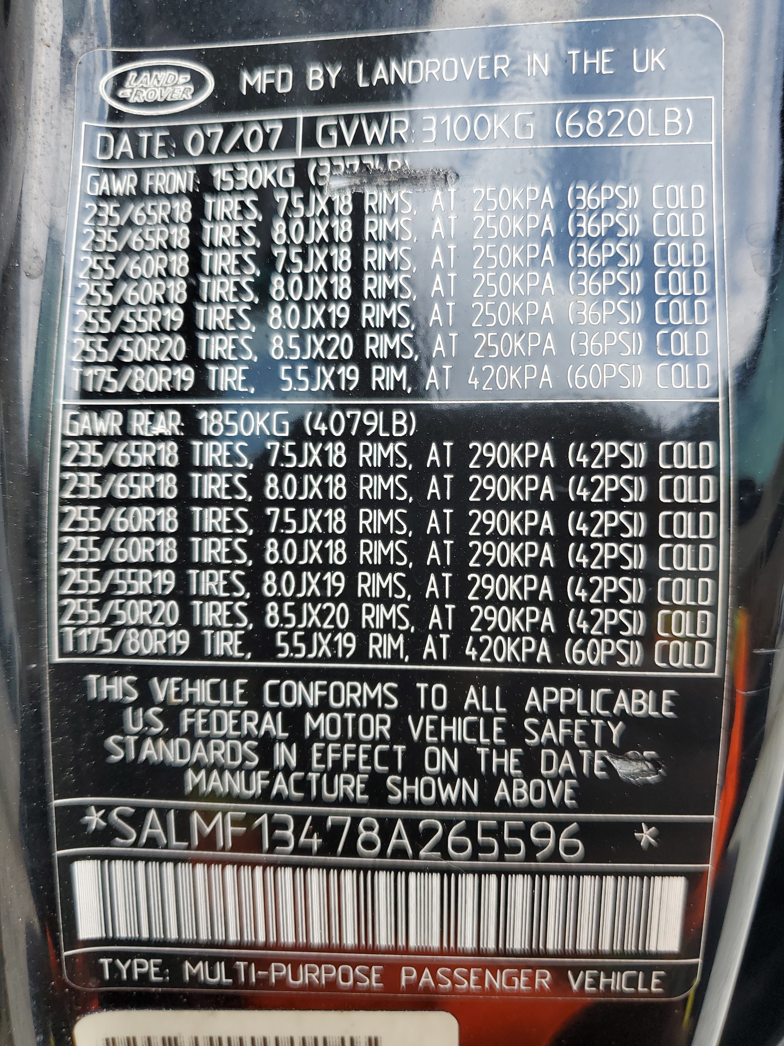 SALMF13478A265596 2008 Land Rover Range Rover Supercharged